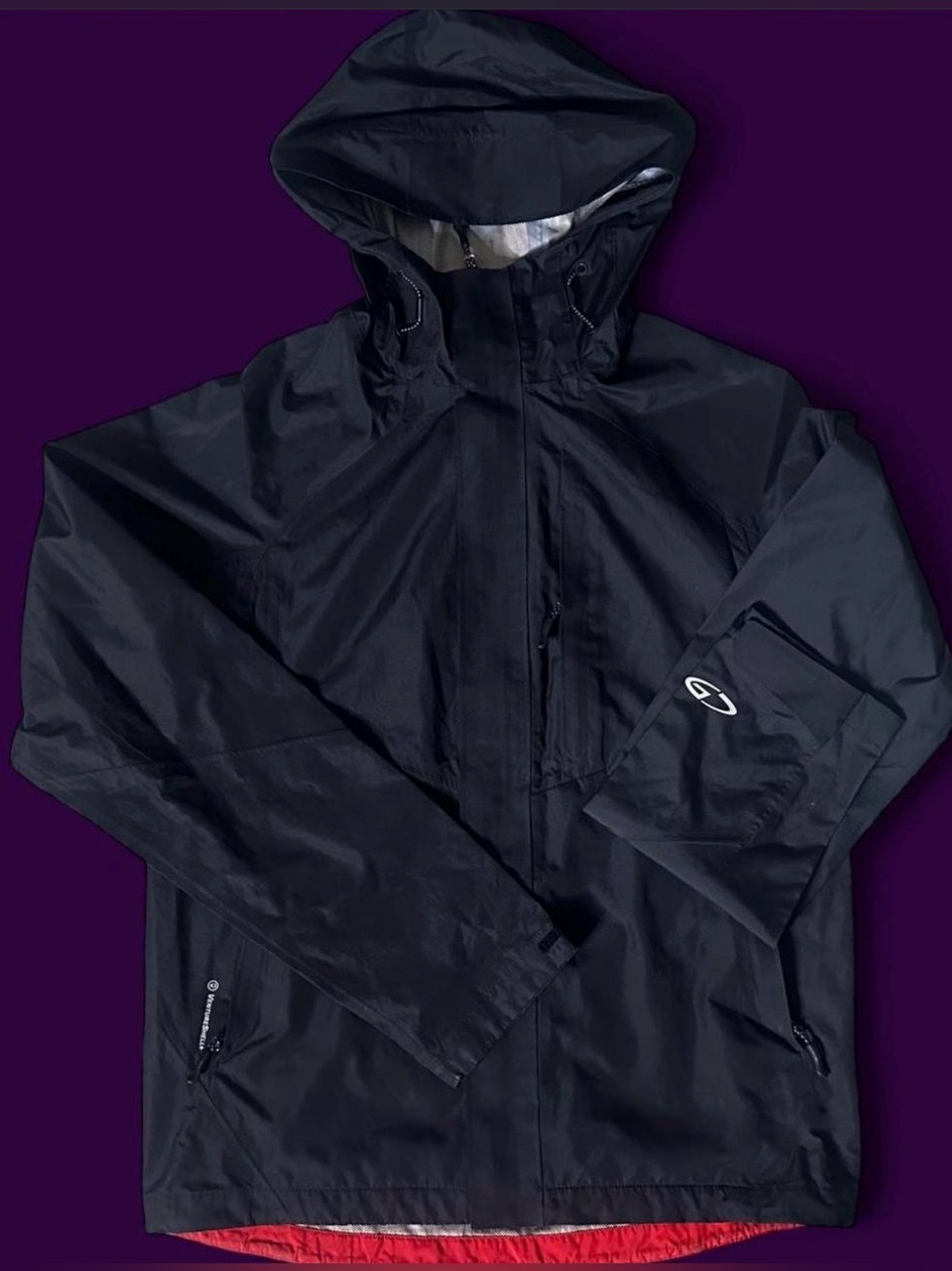 Champion Black Hooded Raincoat with Red Trim